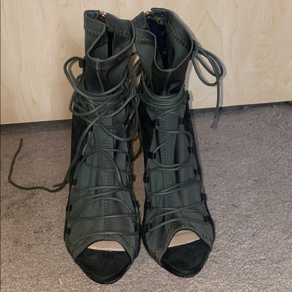 Simmi forest green tie up booties